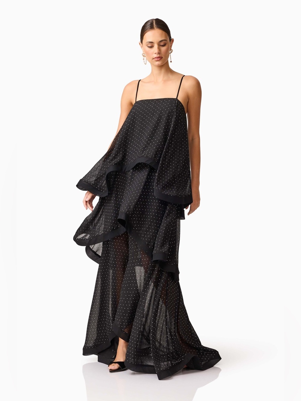 NEW Elliat Moss Tiered Embellished Gown in Black Size S - Picture 16 of 16